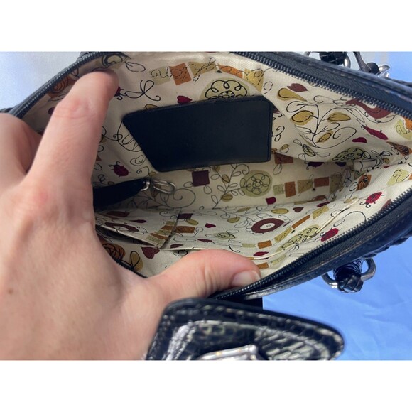 Brighton Raffia Straw Woven Tote Shoulder Bag Black/Tan Double Handle Vintage - Picture 8 of 9